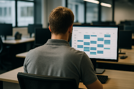 Zespół specjalistów omawiający projekt na tablecie w nowoczesnym biurze